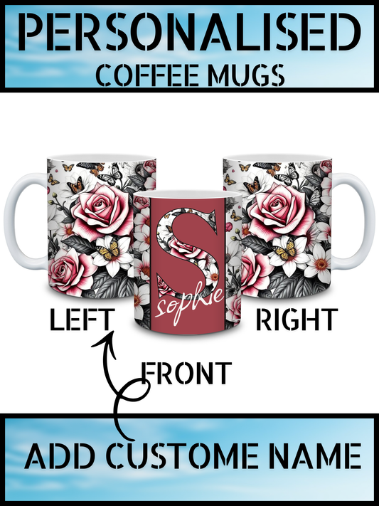Floral Initial Personalised Name Mug