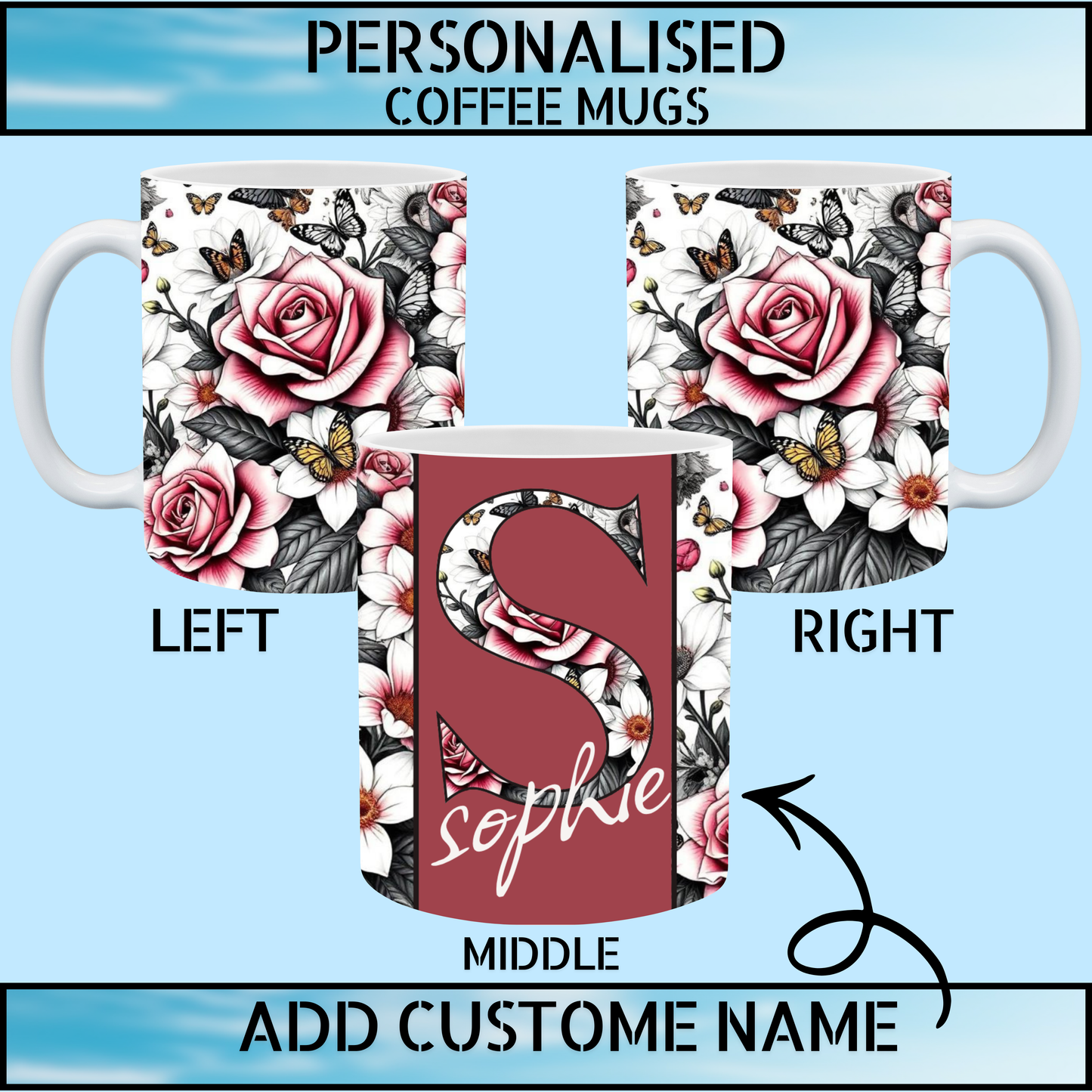 Floral Initial Personalised Name Mug