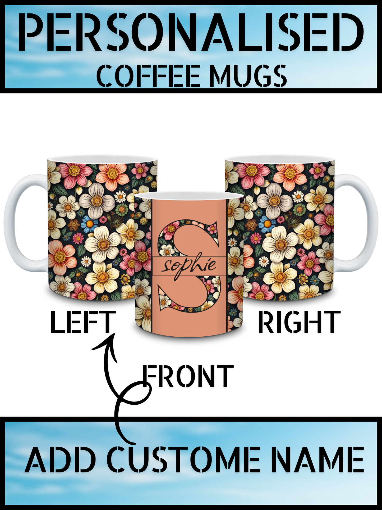 Floral Initial Personalised Name Mug