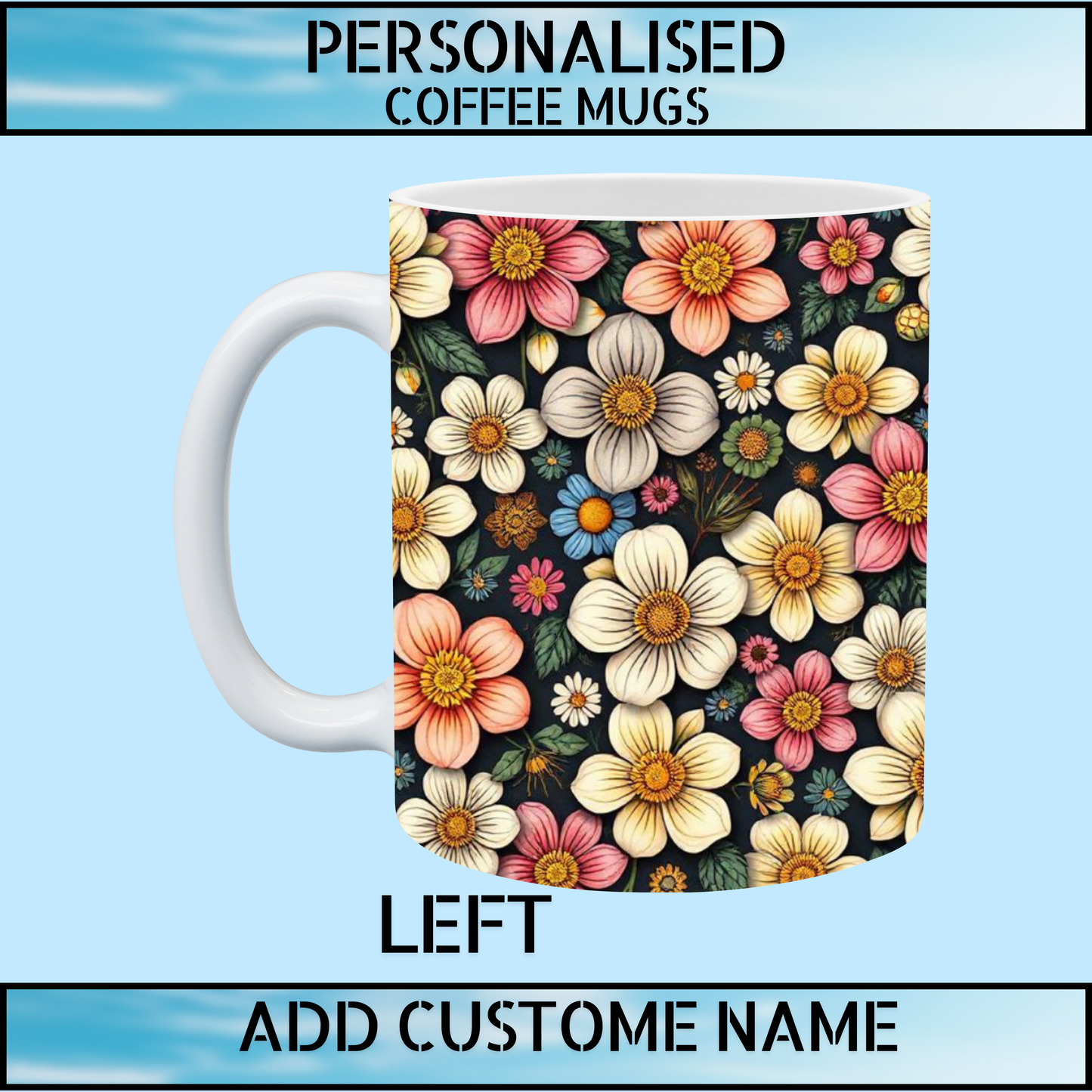 Floral Initial Personalised Name Mug
