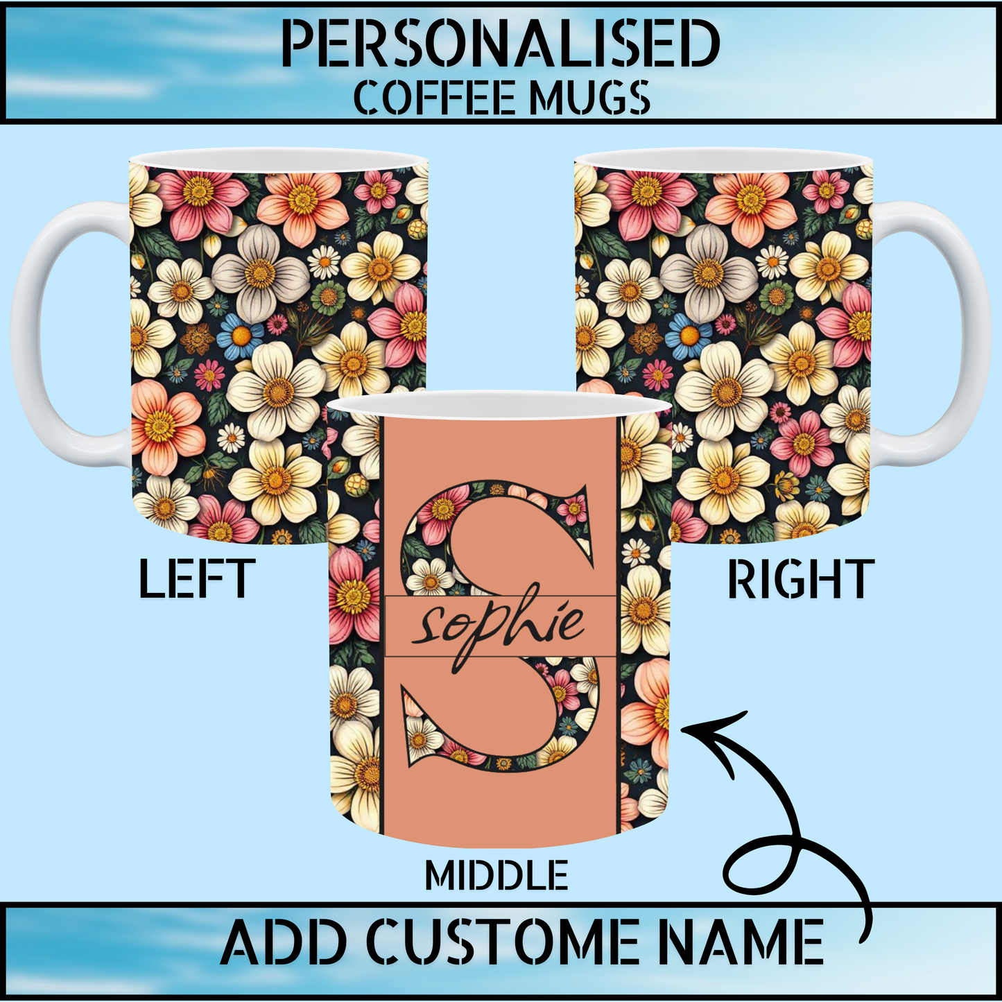 Floral Initial Personalised Name Mug