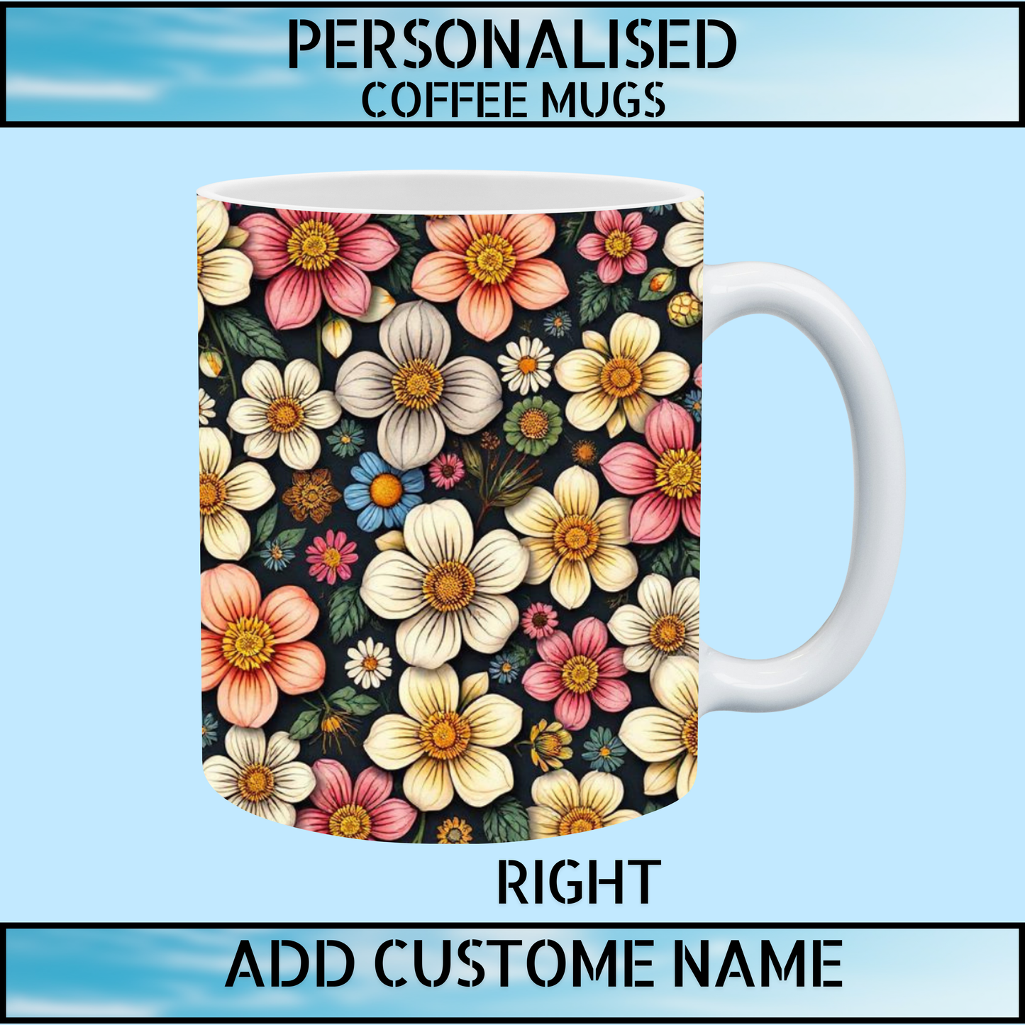 Floral Initial Personalised Name Mug