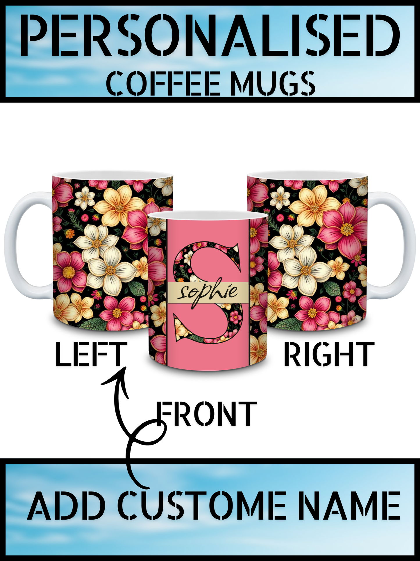Floral Initial Personalised Name Mug