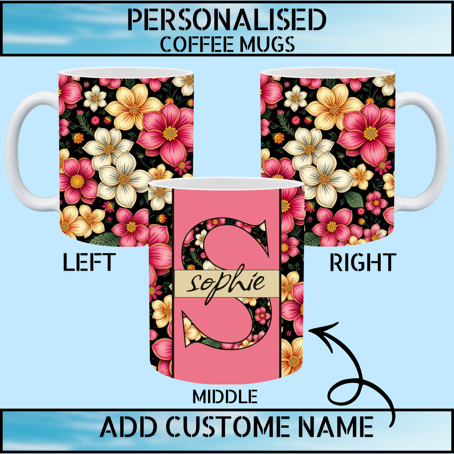 Floral Initial Personalised Name Mug