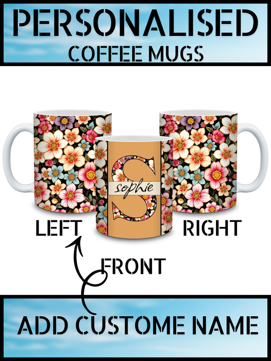 Floral Initial Personalised Name Mug
