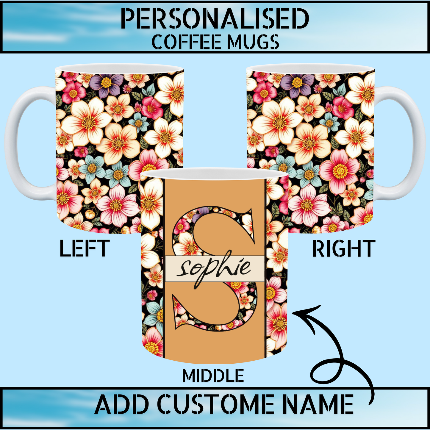 Floral Initial Personalised Name Mug
