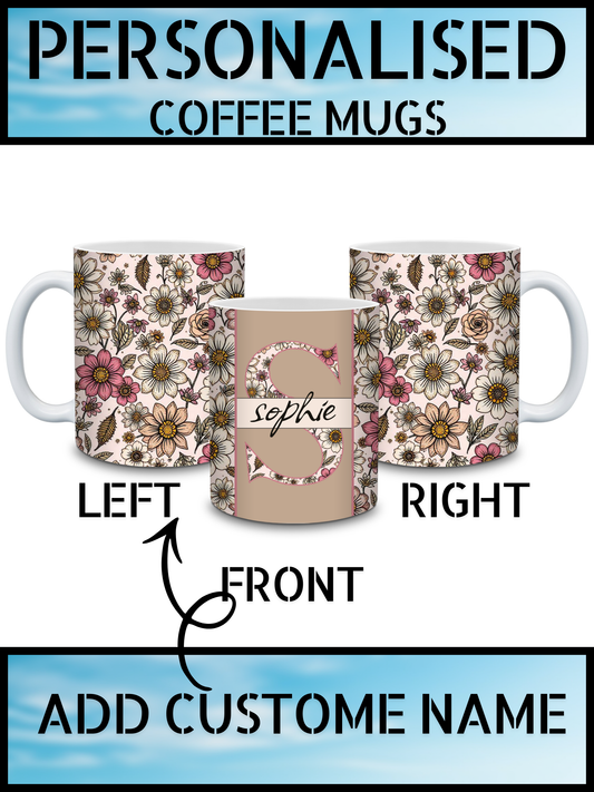Floral Initial Personalised Name Mug