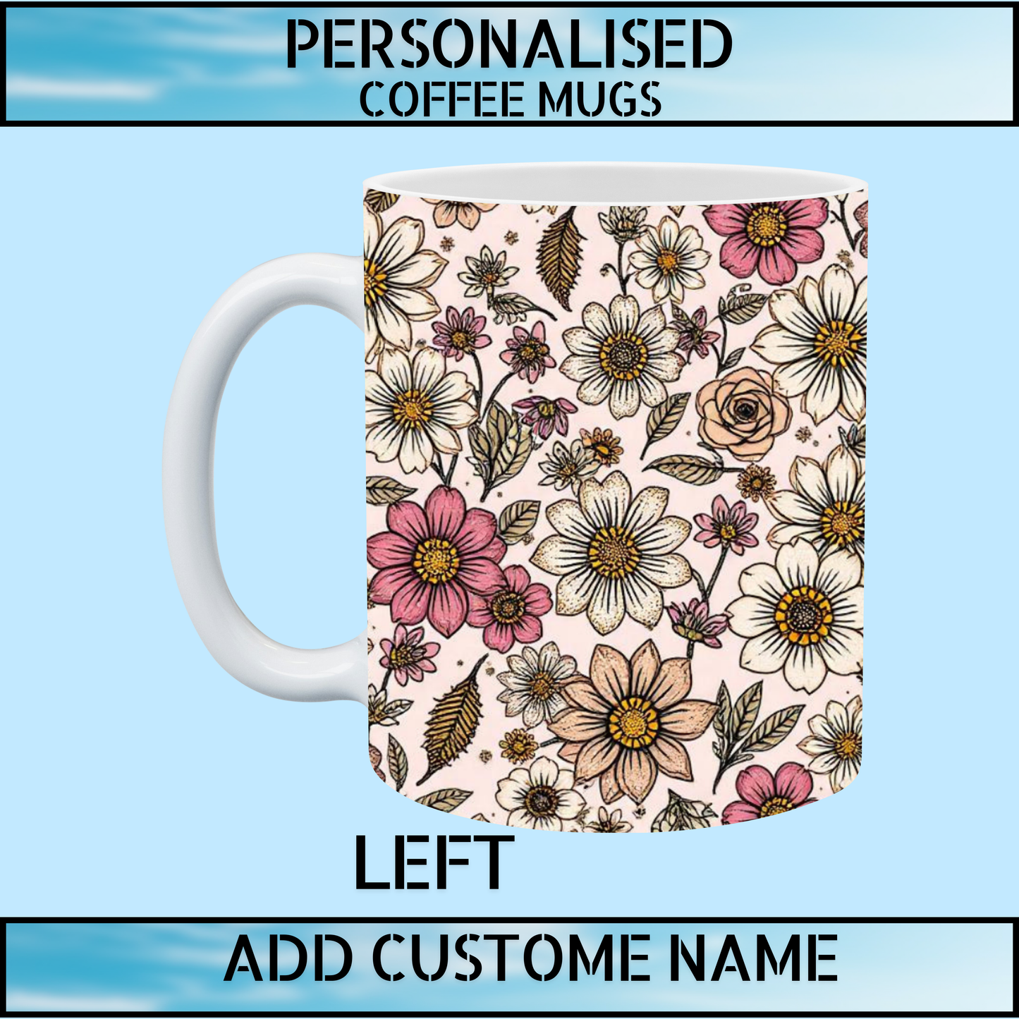 Floral Initial Personalised Name Mug
