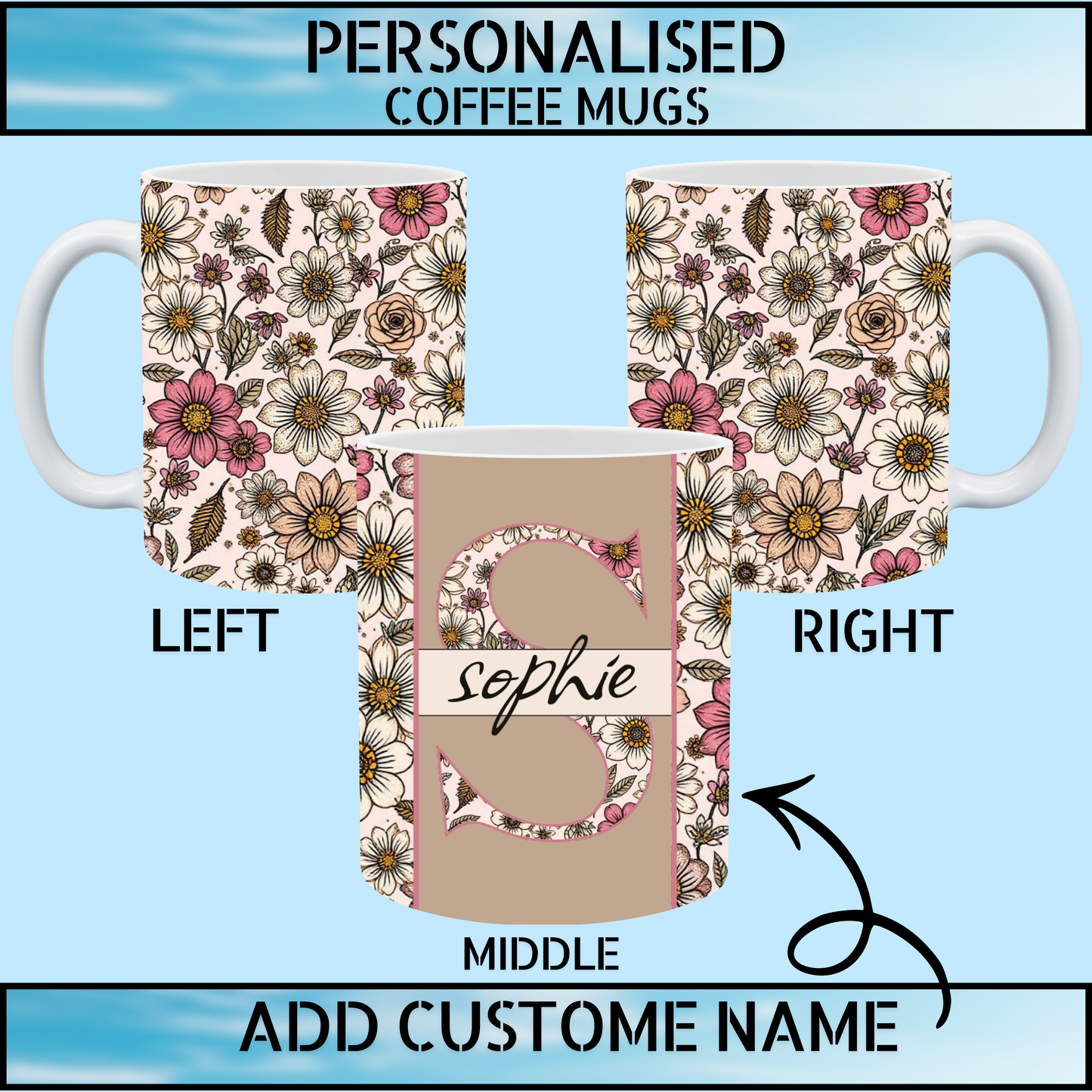 Floral Initial Personalised Name Mug
