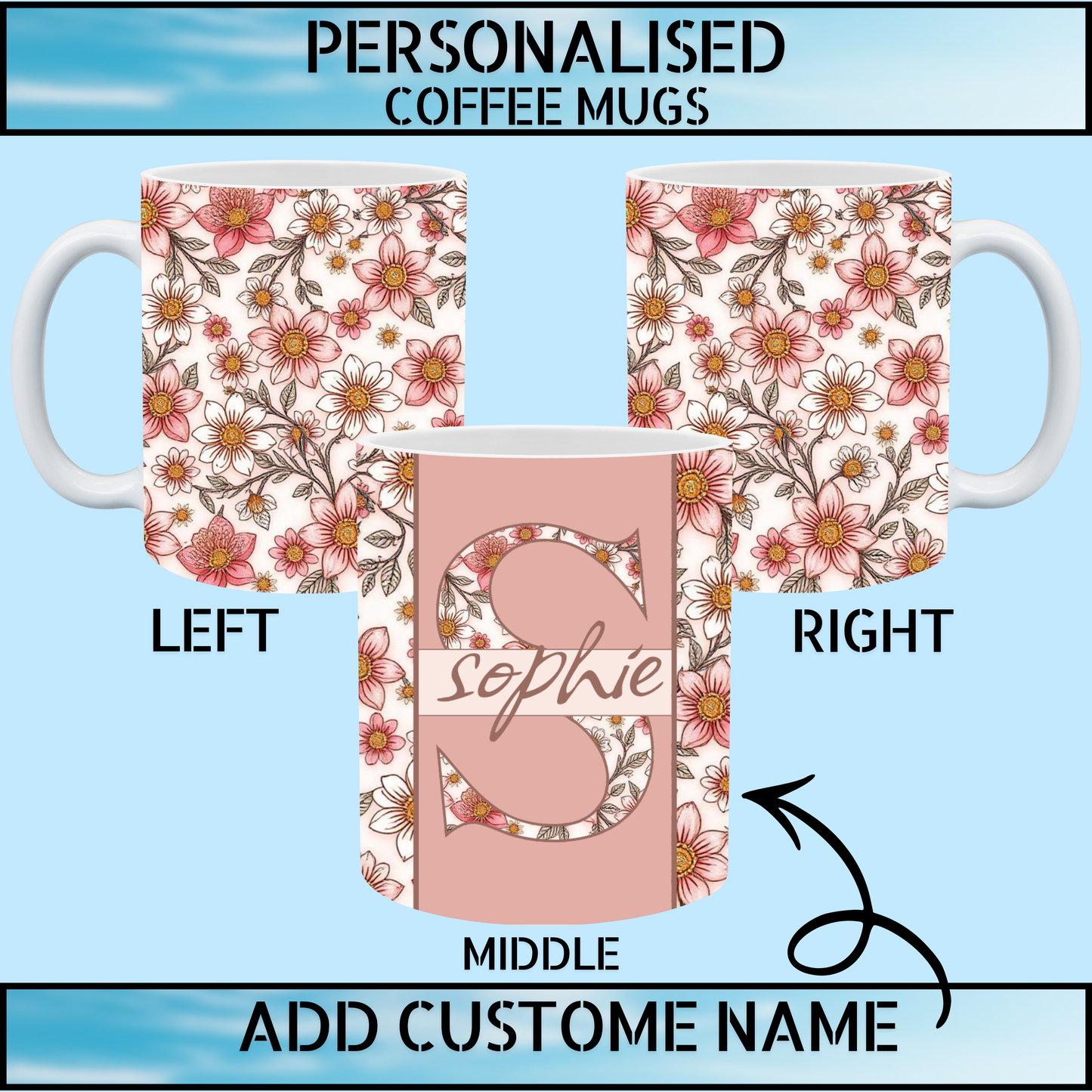 Floral Initial Personalised Name Mug