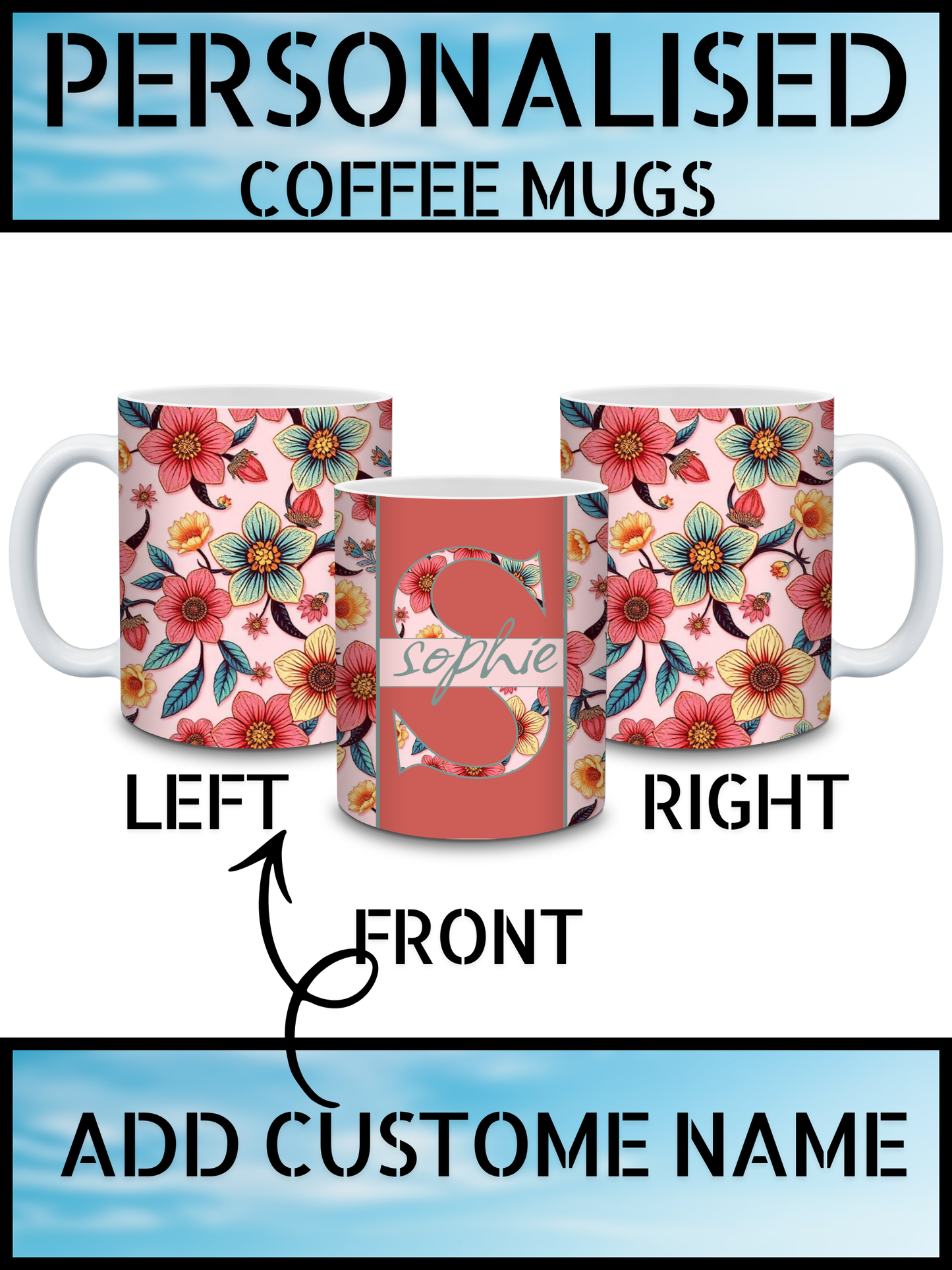 Floral Initial Personalised Name Mug