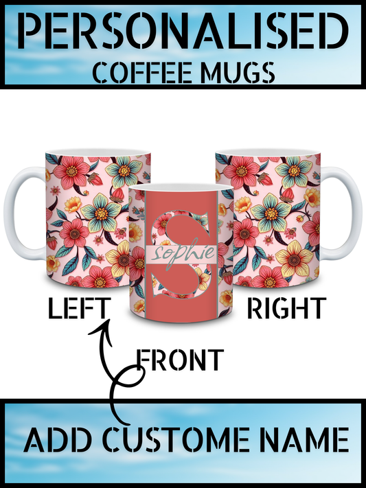 Floral Initial Personalised Name Mug