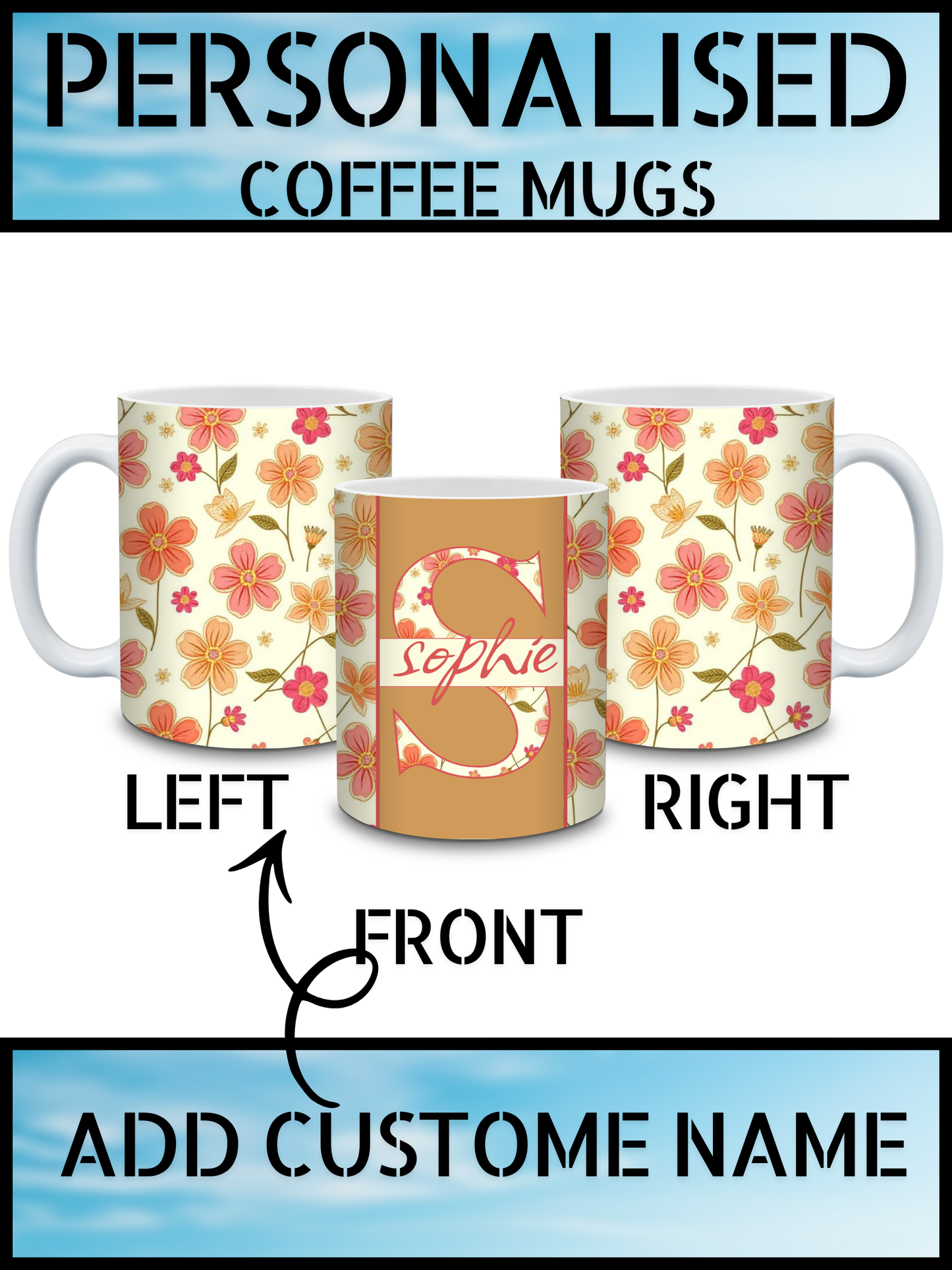 Floral Initial Personalised Name Mug