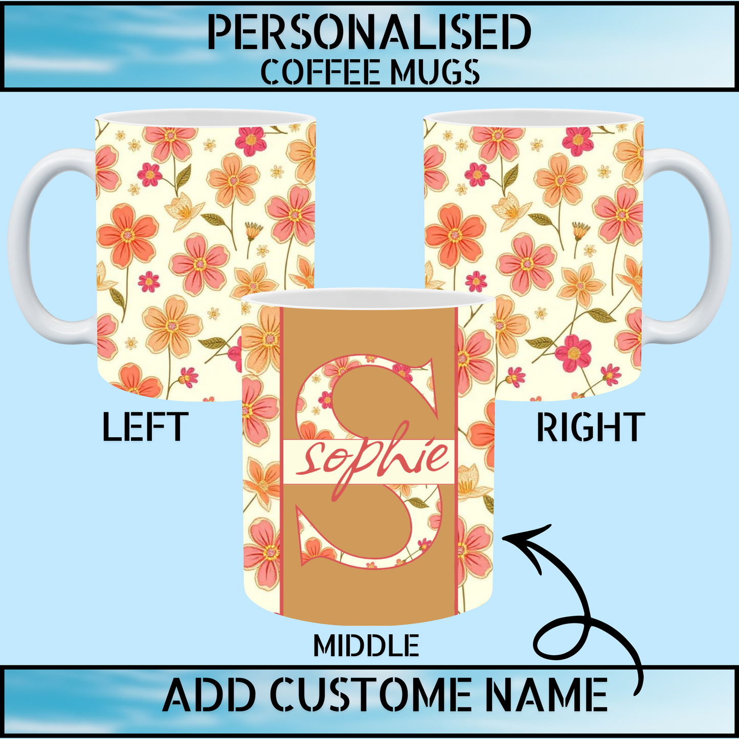 Floral Initial Personalised Name Mug