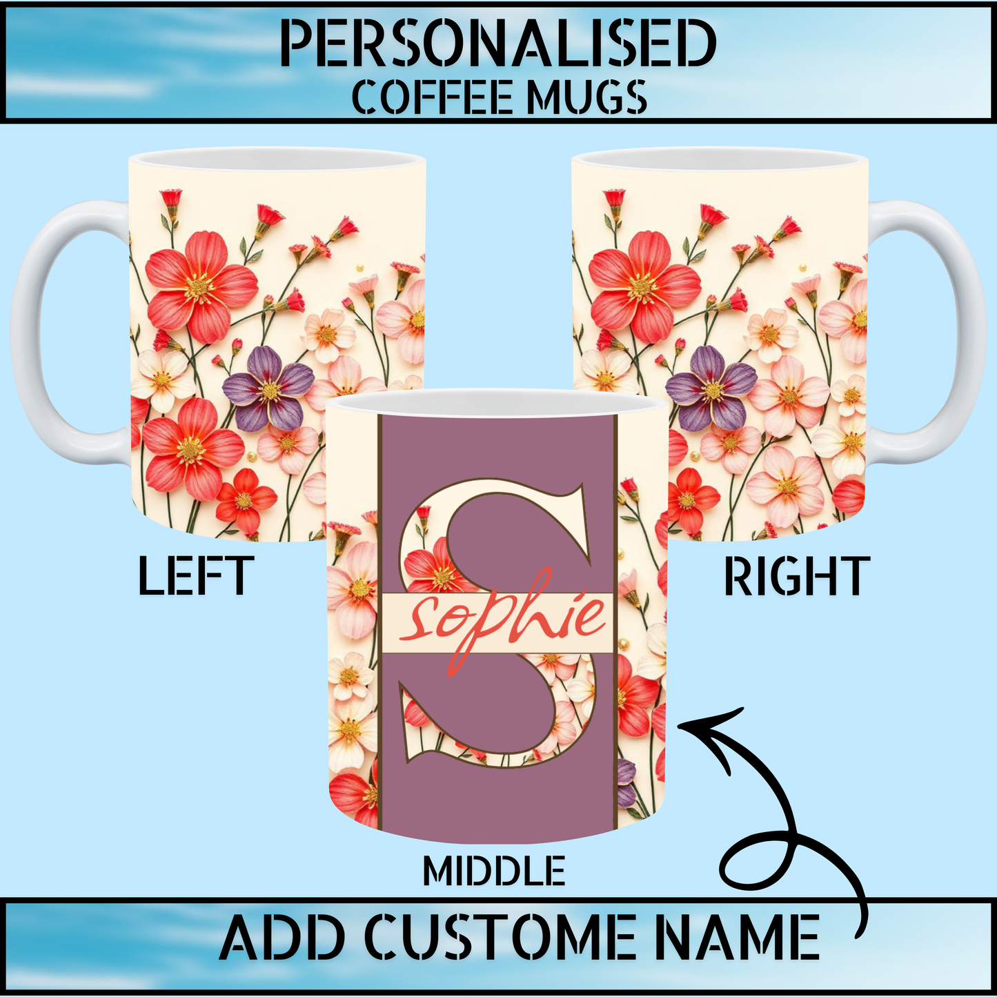 Floral Initial Personalised Name Mug – Mother’s Day Gift
