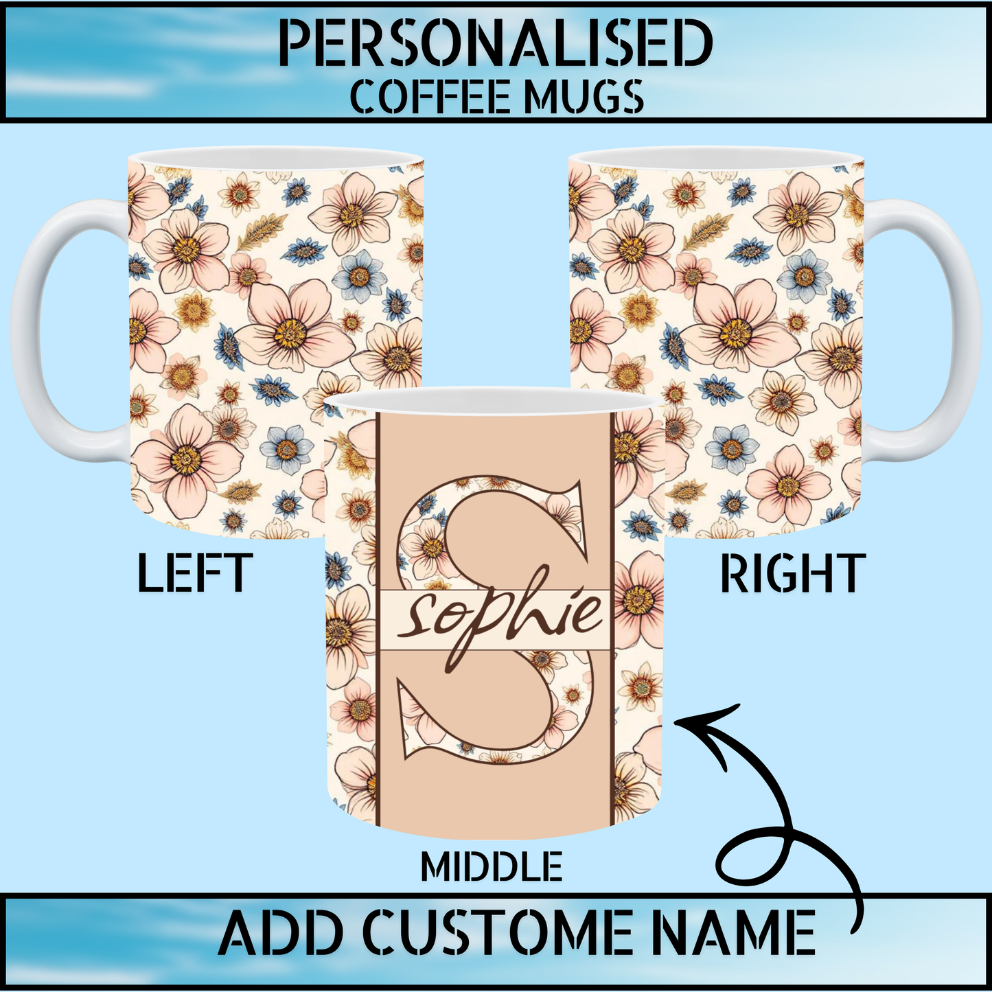 Floral Initial Personalised Name Mug – Best Gift for Mom