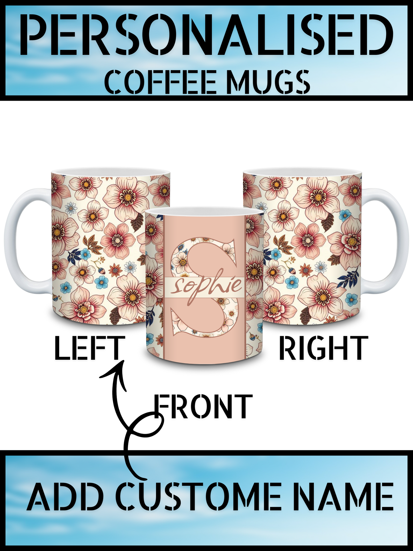 Floral Initial Personalised Name Mug – Unique Gift
