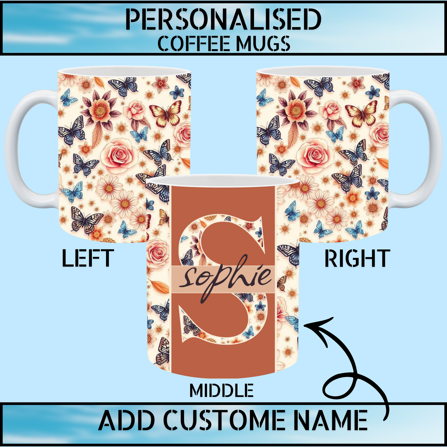 Floral Initial Personalised Name Mug – Best Seller