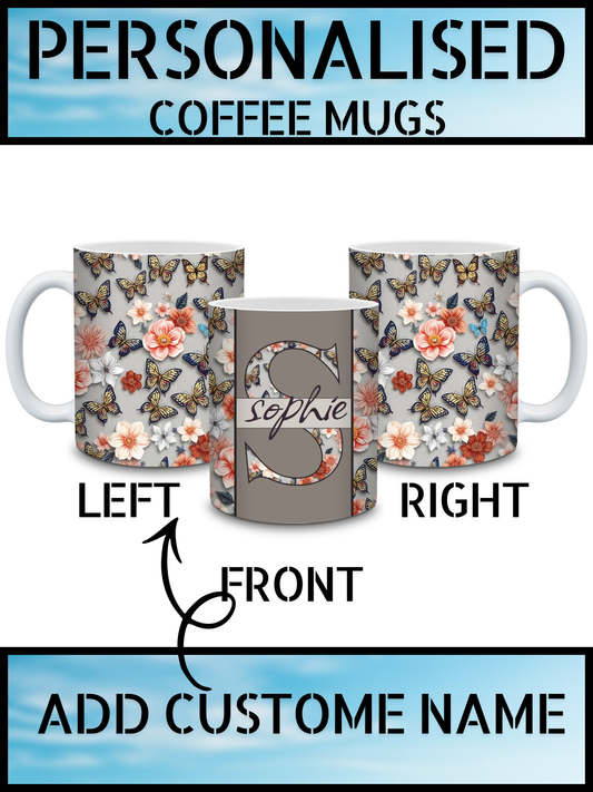 Floral Initial Personalised Name Mug – Custom Name