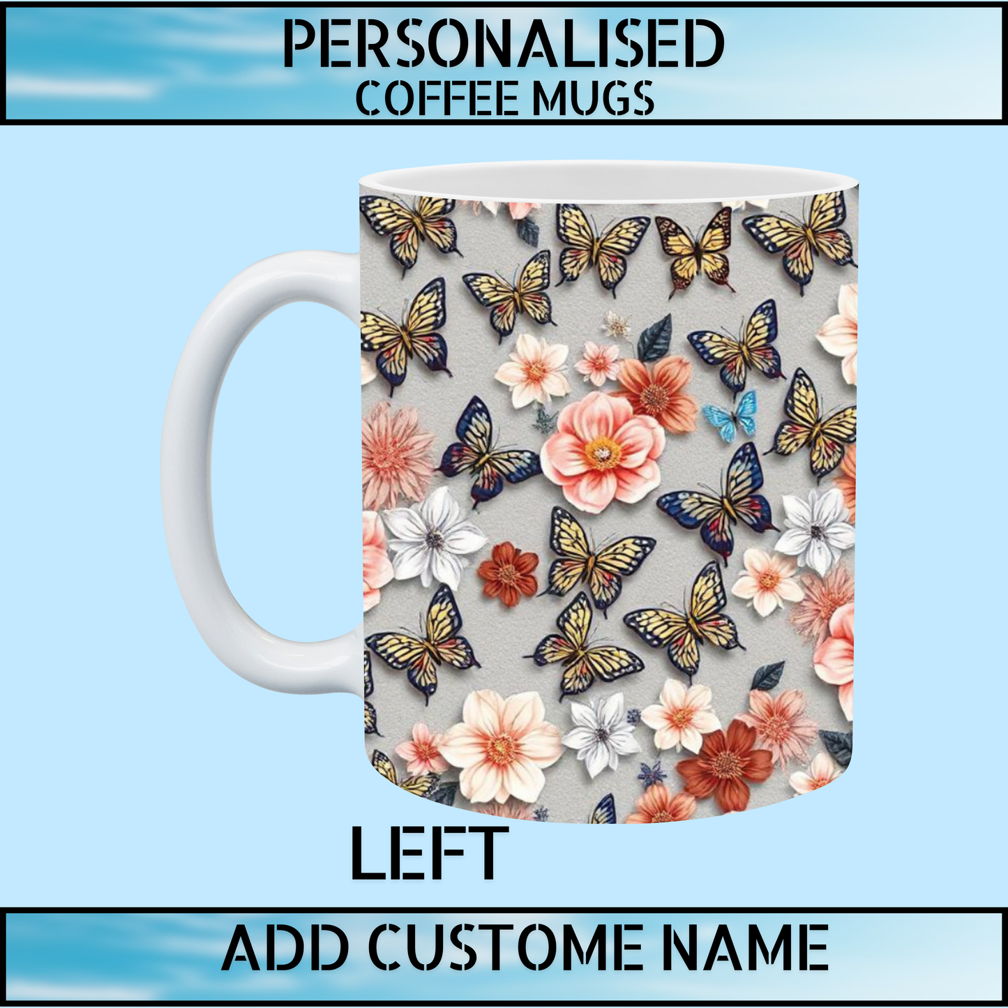 Floral Initial Personalised Name Mug – Custom Name