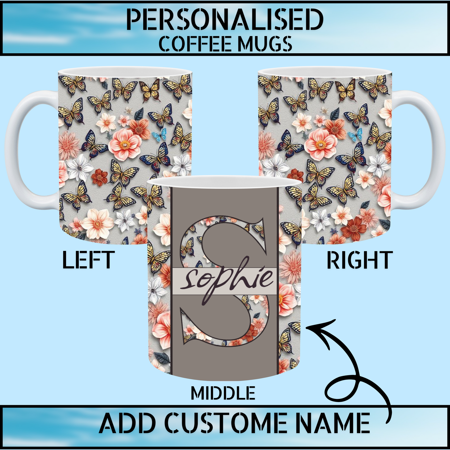 Floral Initial Personalised Name Mug – Custom Name