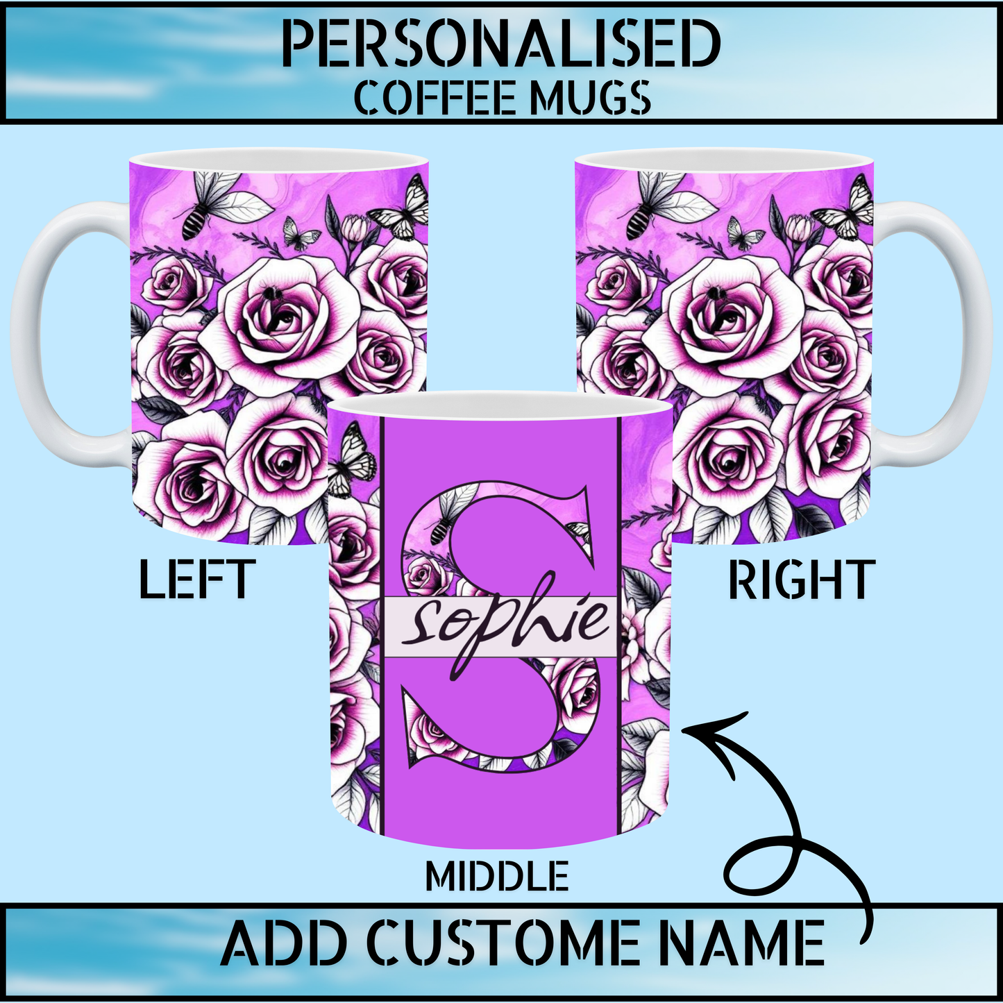 Floral Initial Personalised Name Mug – Designer Birthday Gift