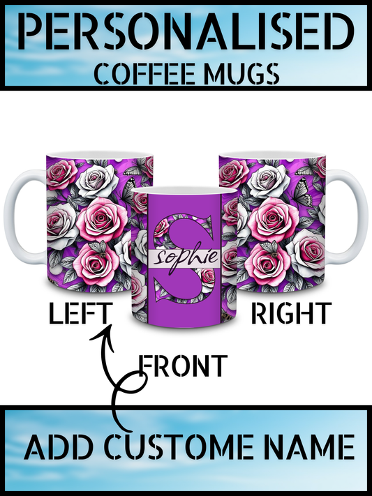 Purple Marble Floral Personalised Initial Mug