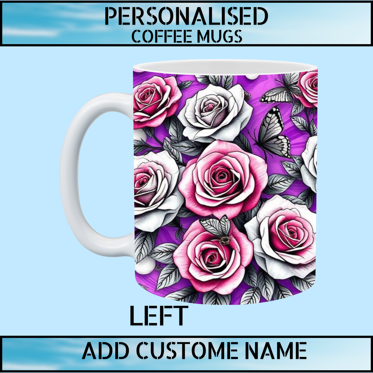 Purple Marble Floral Personalised Initial Mug