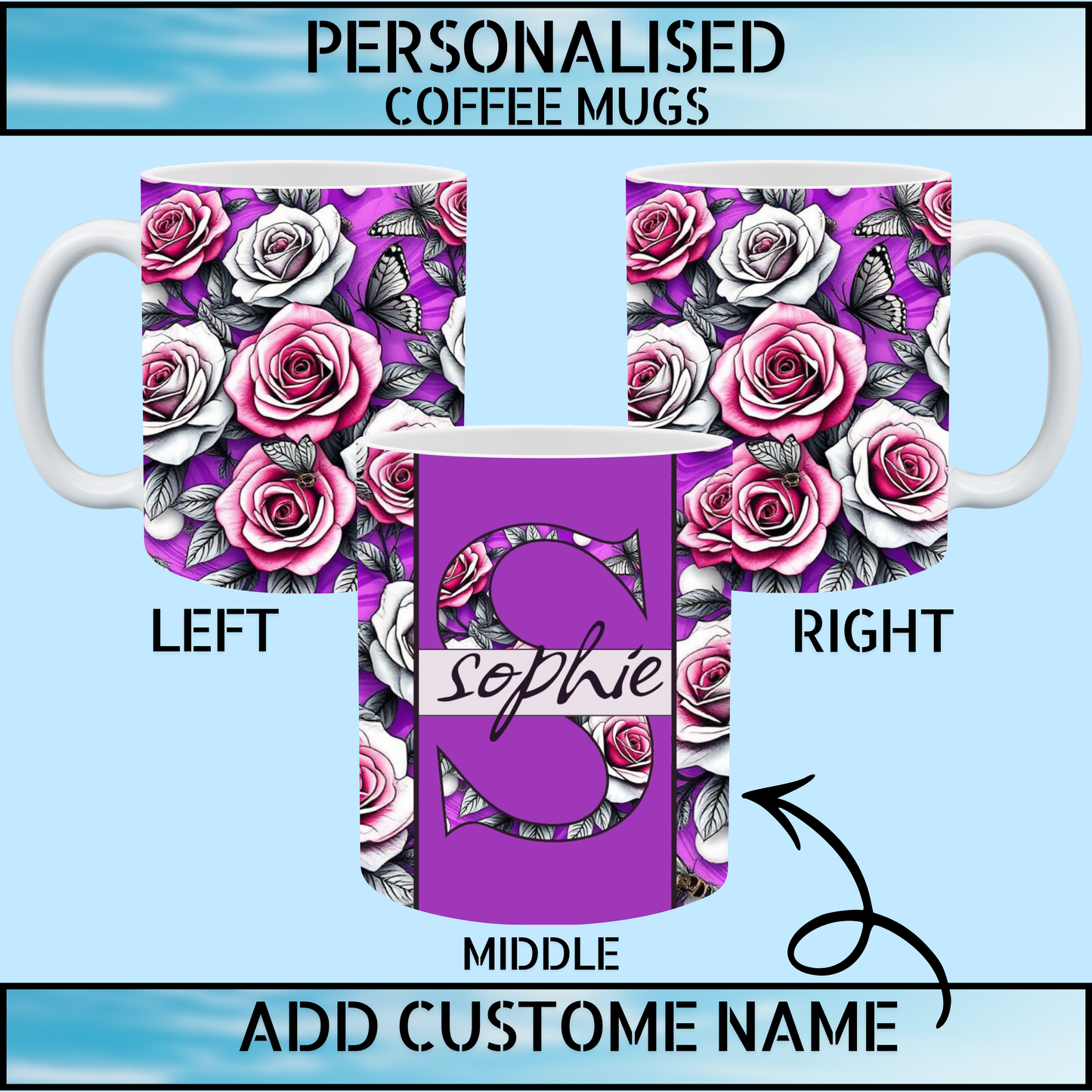 Purple Marble Floral Personalised Initial Mug