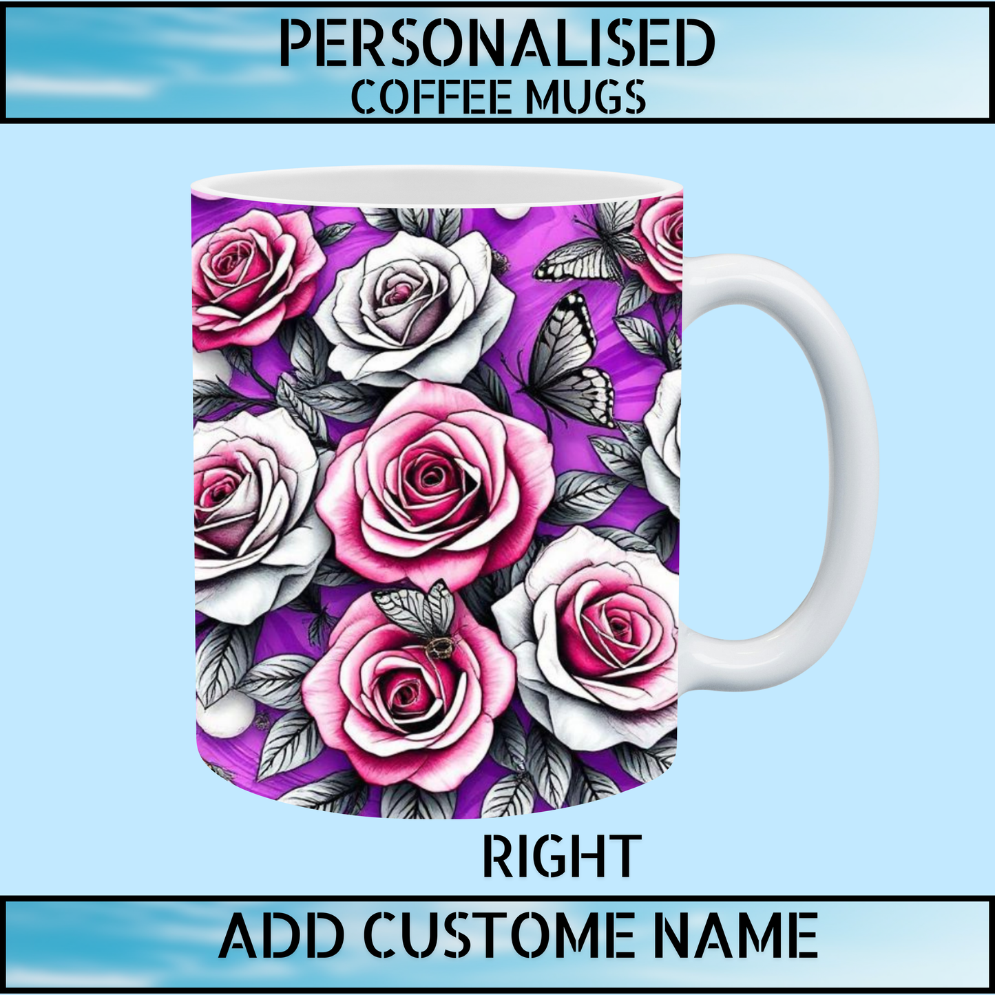 Purple Marble Floral Personalised Initial Mug
