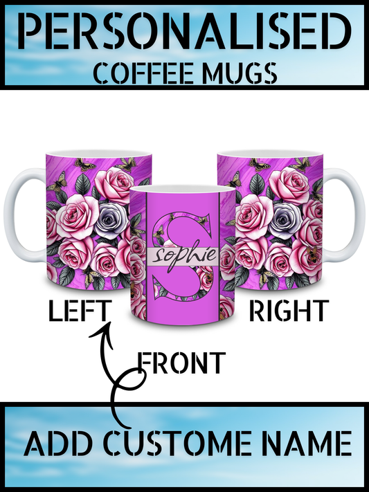 Floral Initial Personalised Name Mug for Girls