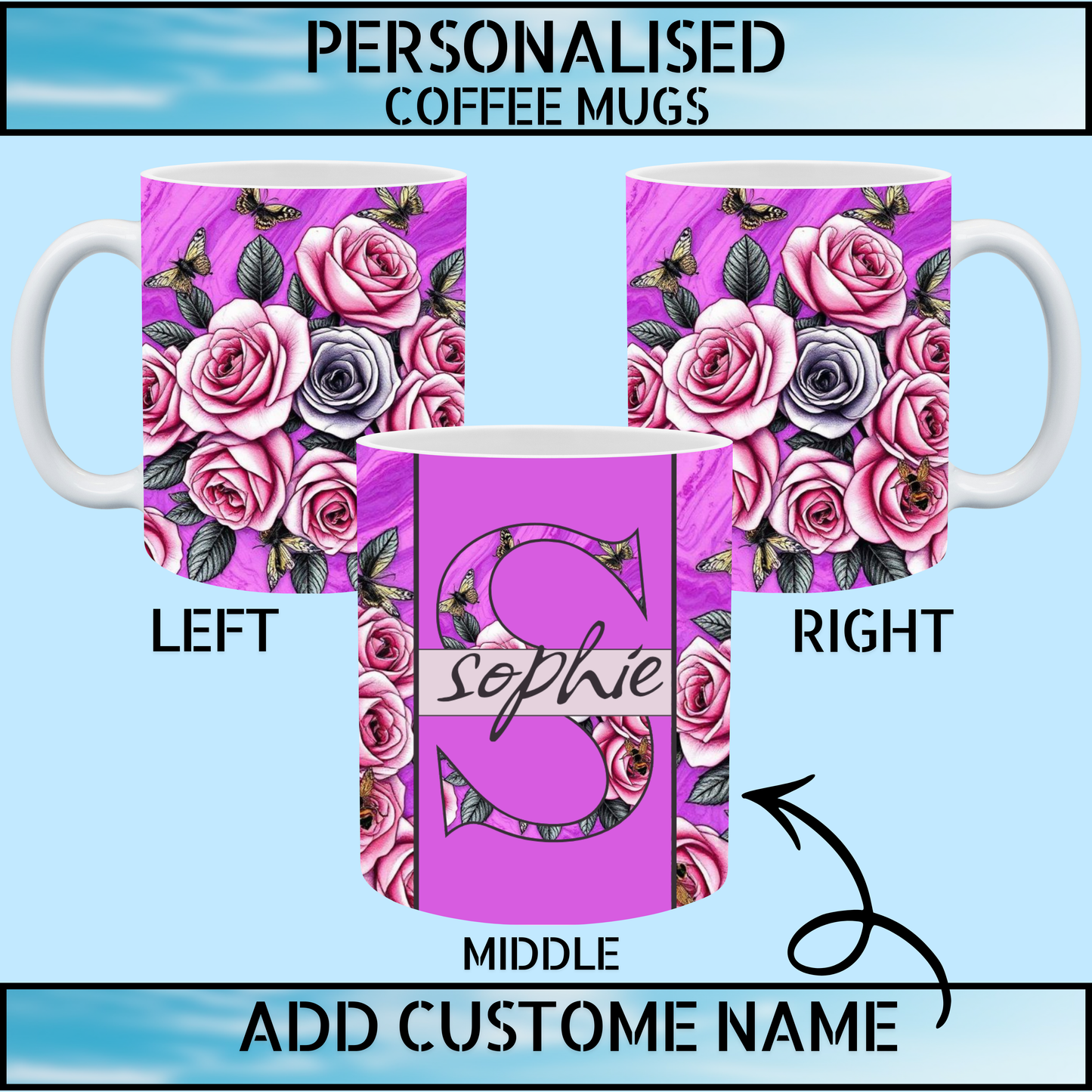 Floral Initial Personalised Name Mug for Girls