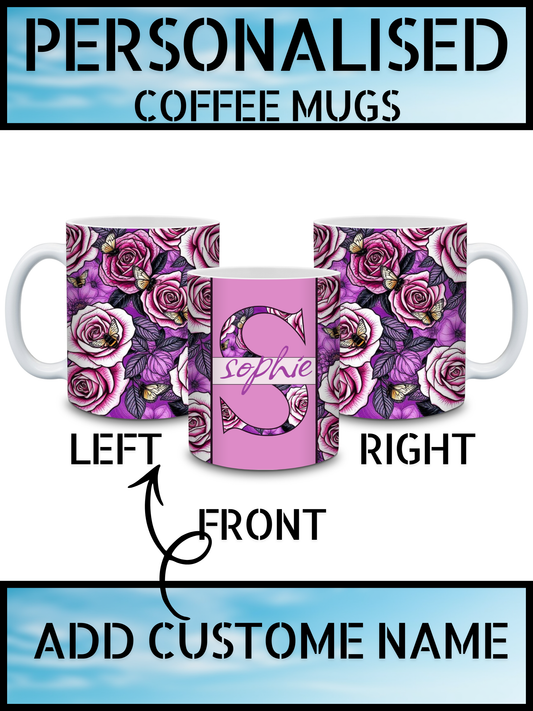 Floral Initial Personalised Name Coffee Mug
