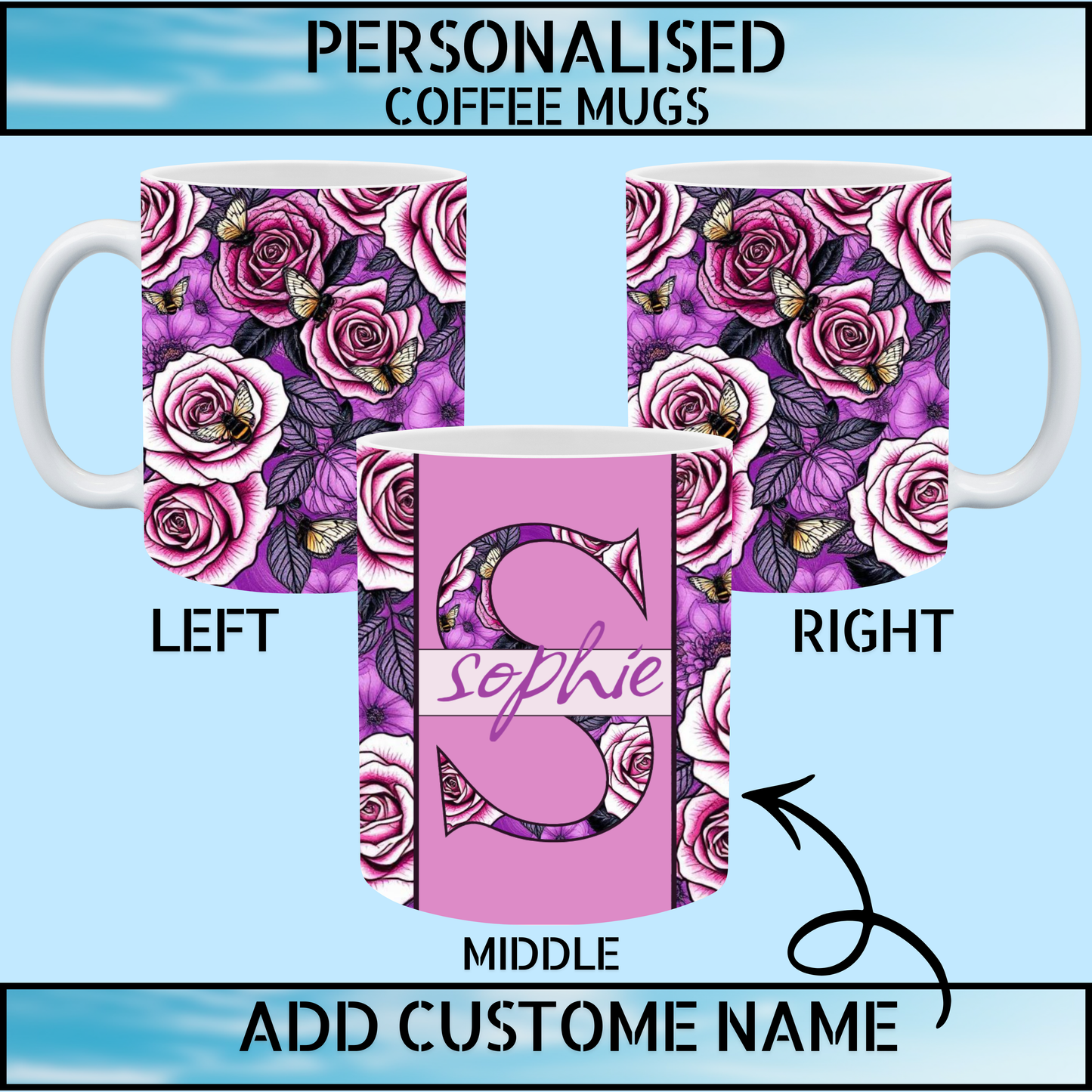 Floral Initial Personalised Name Coffee Mug
