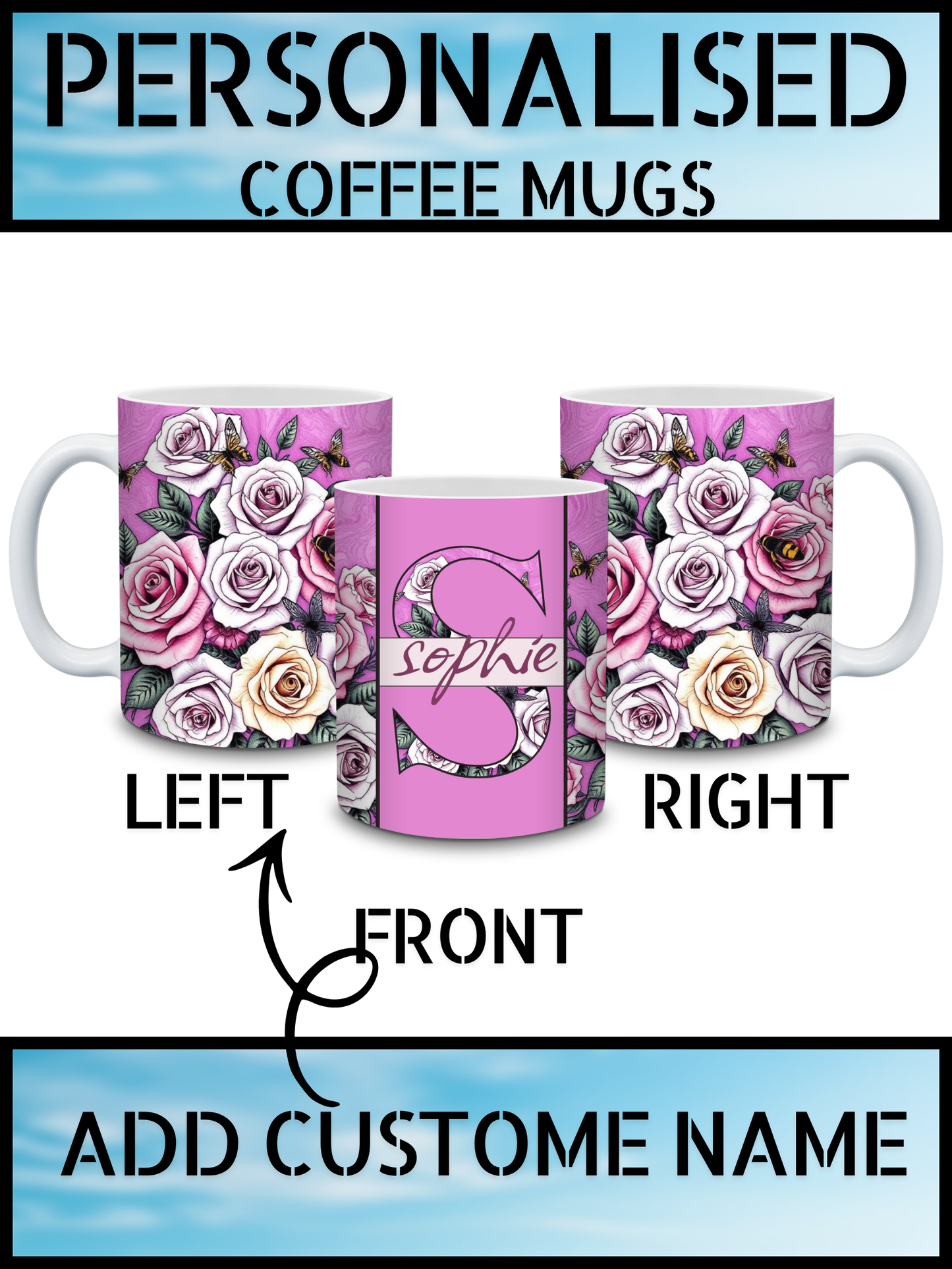 Flower Personalised Initial Name Coffee Mug