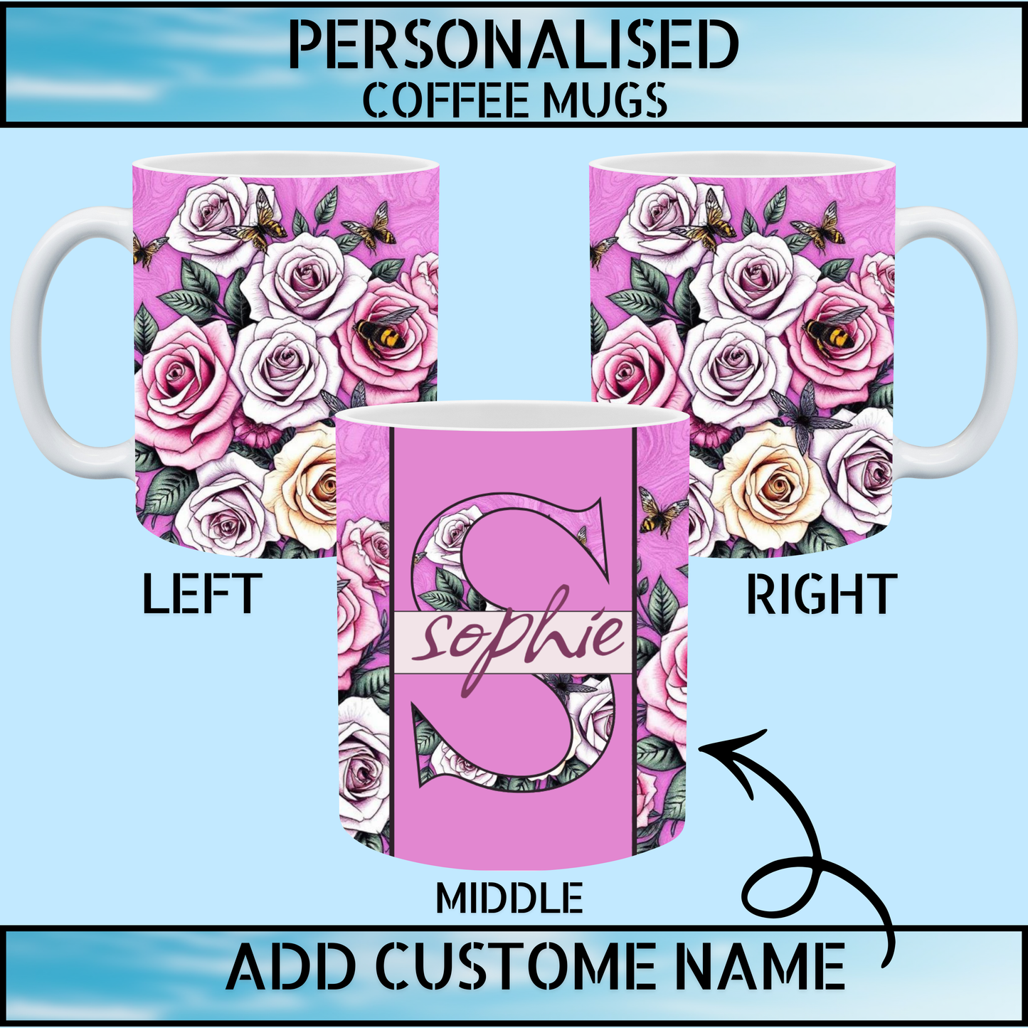 Flower Personalised Initial Name Coffee Mug