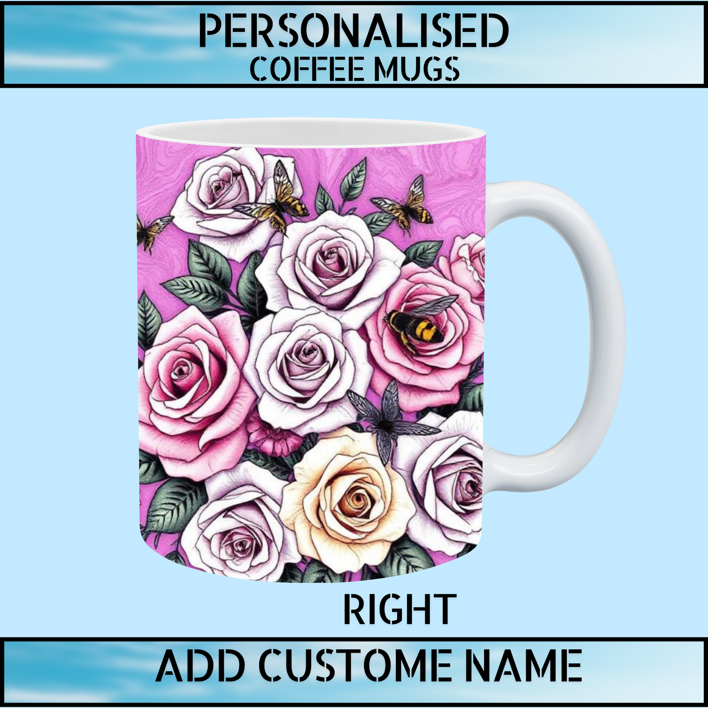 Flower Personalised Initial Name Coffee Mug