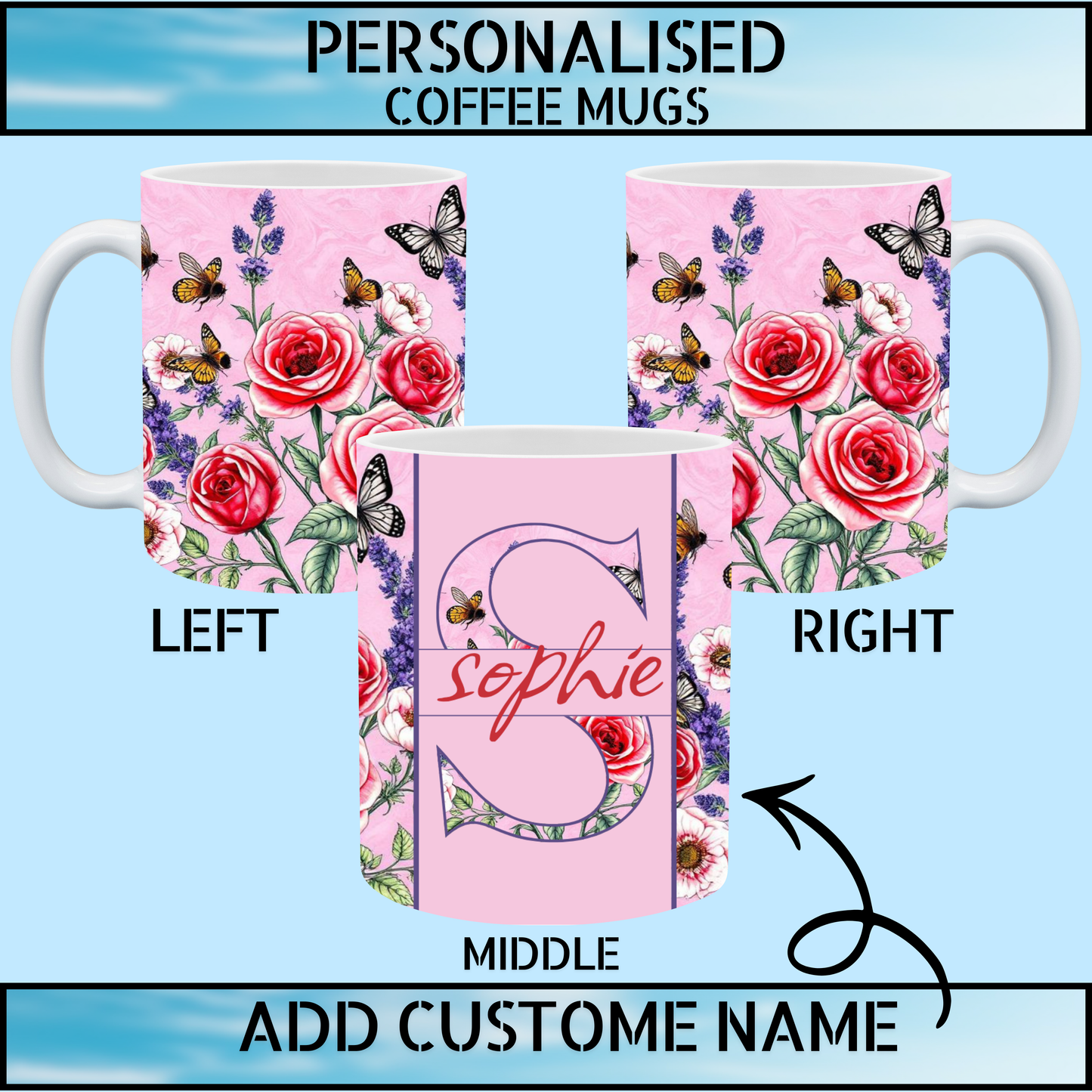 Vintage Floral Personalised Name Coffee Mug