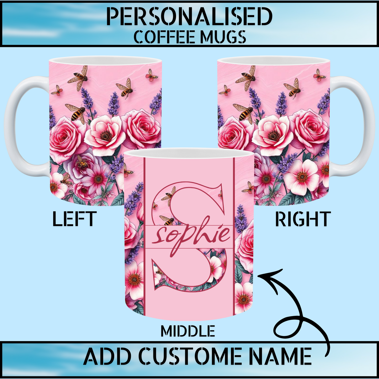 Floral Design Personalised Name Coffee Mug