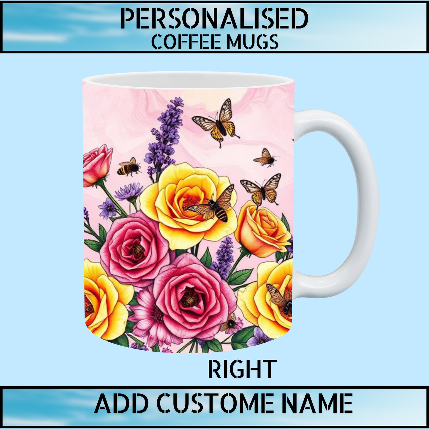 Floral Design Personalised Initial Name Mug