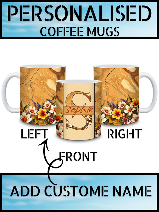 Caramel Marble & Floral Personalised Gift Coffee Mug