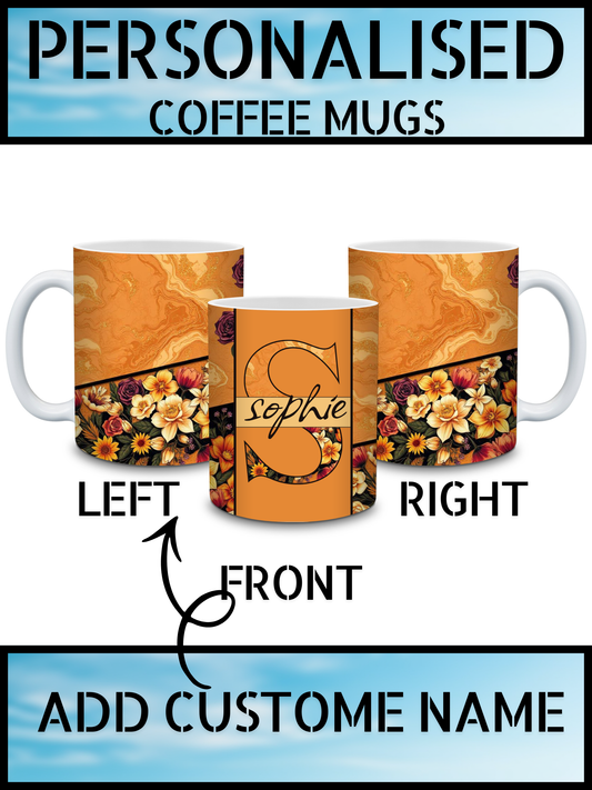 Classic Customised Marble & Floral Coffee Mug