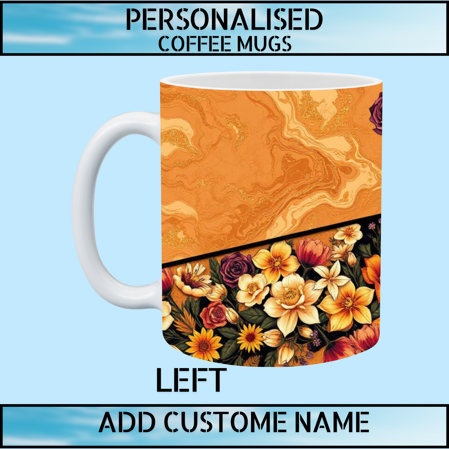 Classic Customised Marble & Floral Coffee Mug
