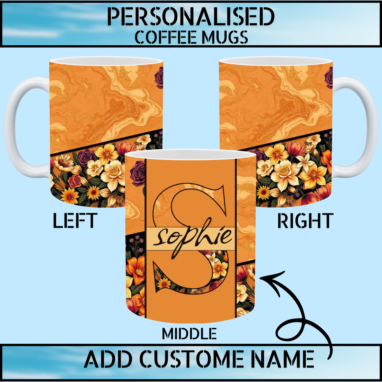 Classic Customised Marble & Floral Coffee Mug