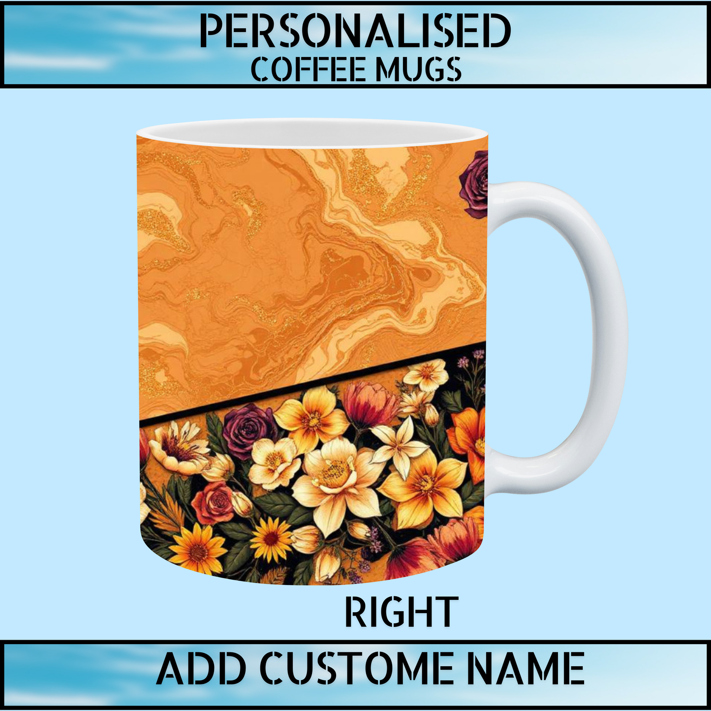 Classic Customised Marble & Floral Coffee Mug