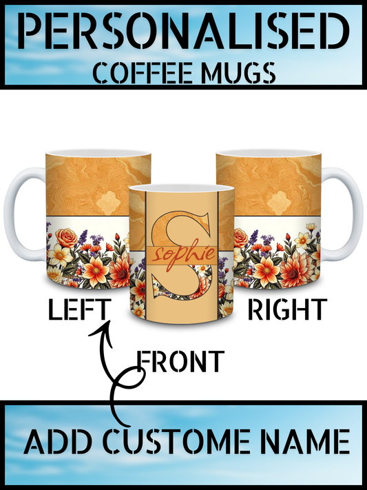 Personalised Initial Name Marble Floral Coffee Mug