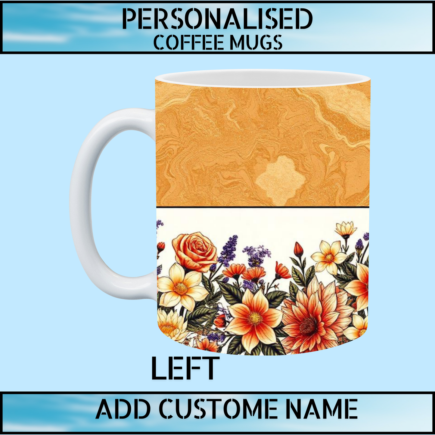 Personalised Initial Name Marble Floral Coffee Mug