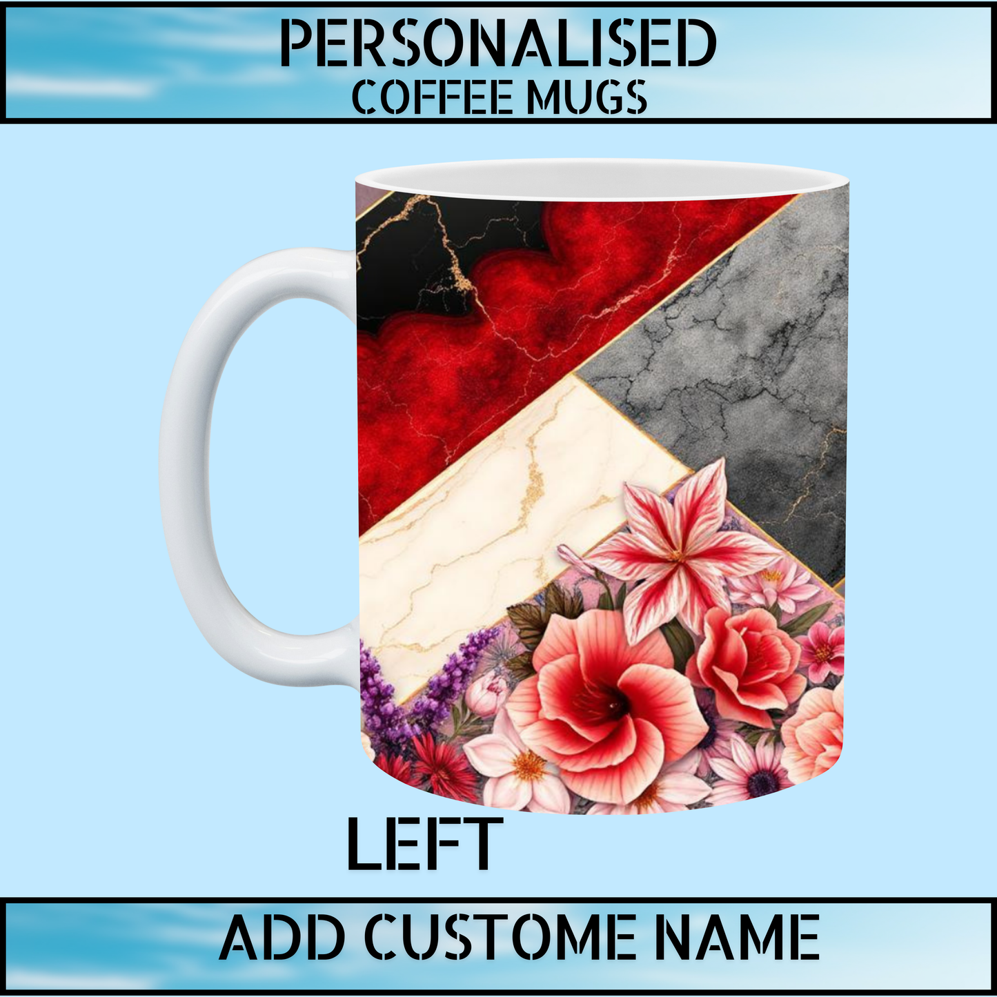 Personalised Name Marble & Floral Coffee Mug