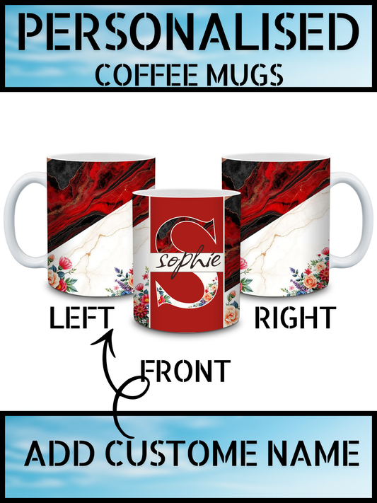 Classic Floral Art Personalised Name Coffee Mug