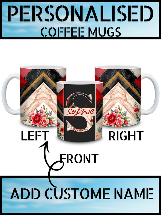 Personalised Custom Name Marble Floral Coffee Mug